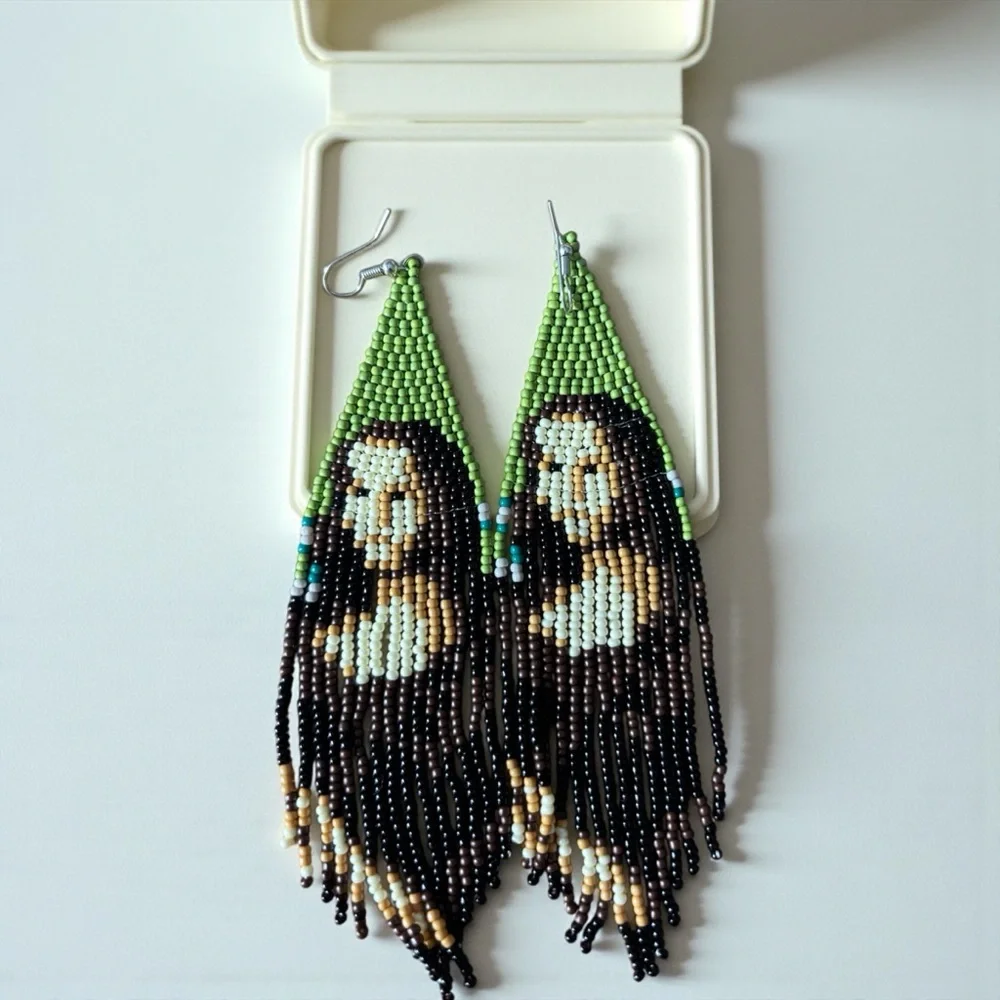 Handcrafted Beaded “Mona Lisa” Earrings – Green & Brown Tones